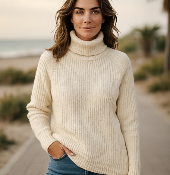 Lauren Jeans Co. Cream chunky Knit Pullover turtleneck Quality sweater sz M - Picture 8 of 8